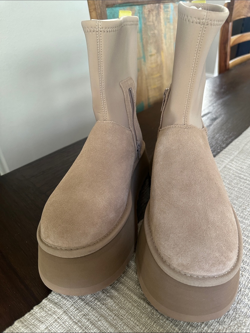 UGG Beige Suede Platform Chelsea Boots
